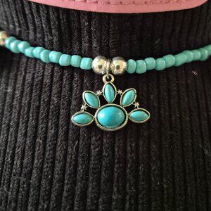 Turquoise Stone & Silver Bead Hat Band – Western Cowgirl Accessory